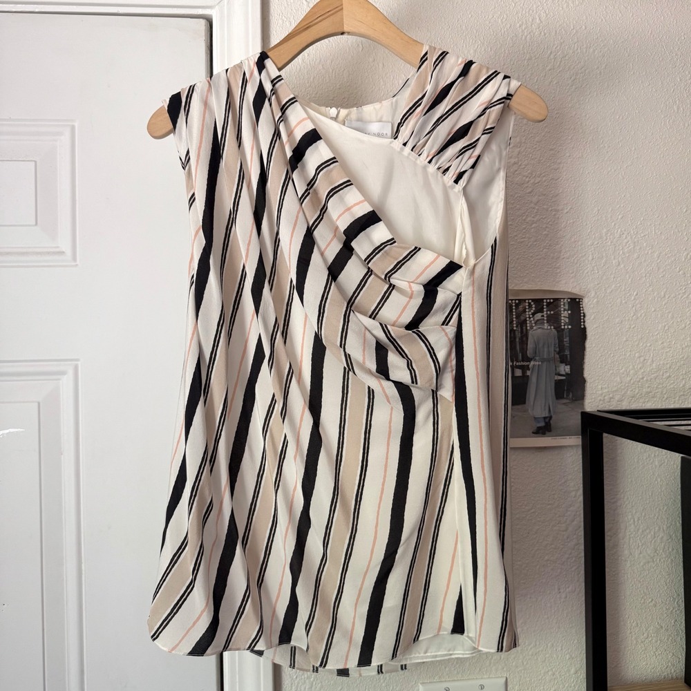 NWT NOON BY NOOR white tan striped silk asymmetrical‎ draped cropped tank top